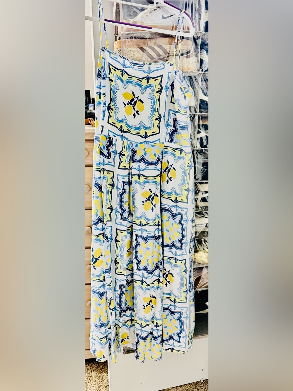 LOFT White, Blue & Yellow Tile-Print Maxi Skirt